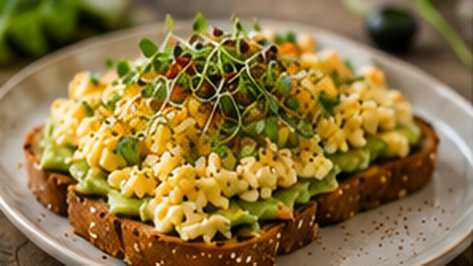 Avocado & Scrambled Egg Toast with Tiny Greens microgreens