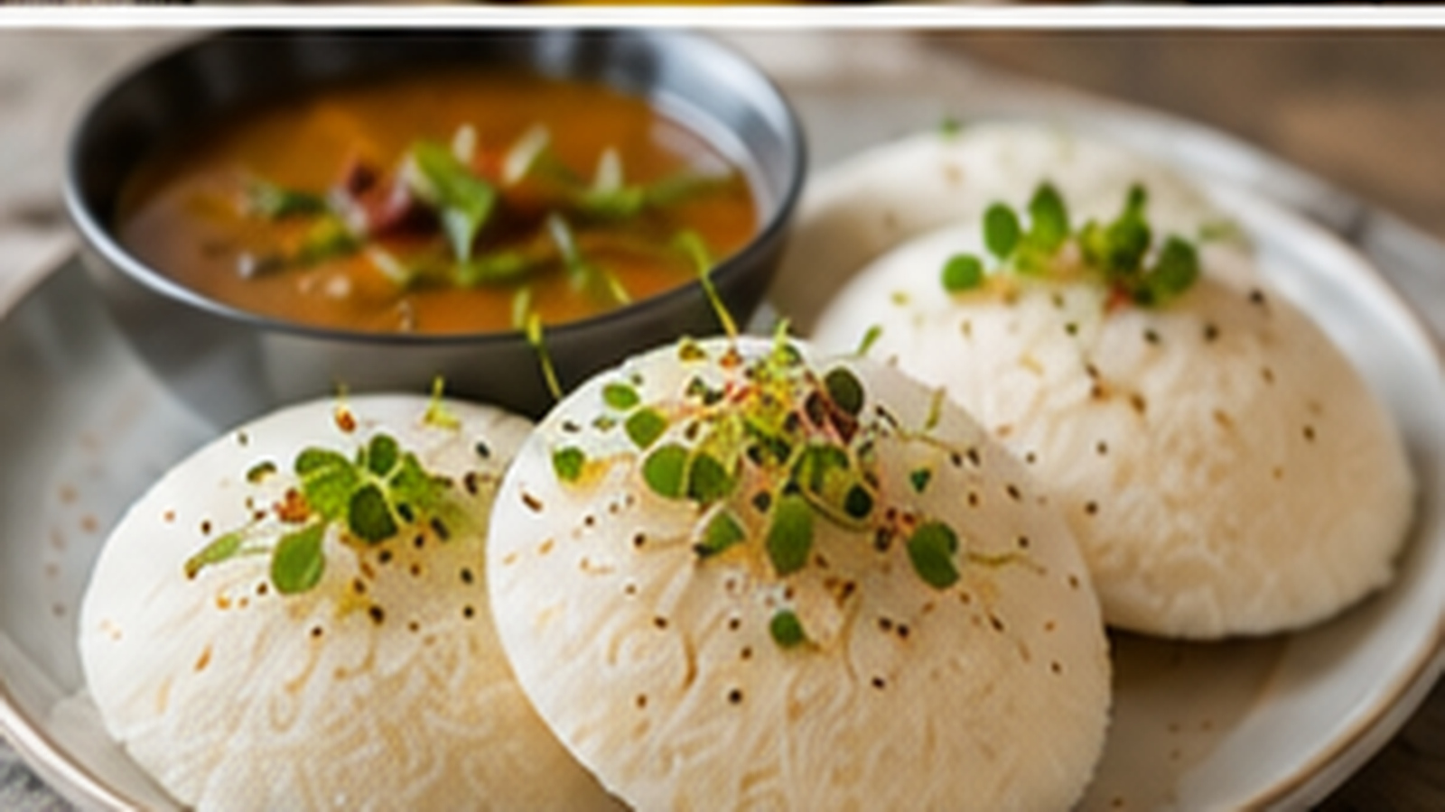 Idli with Sambar & Microgreens with Tiny Greens microgreens