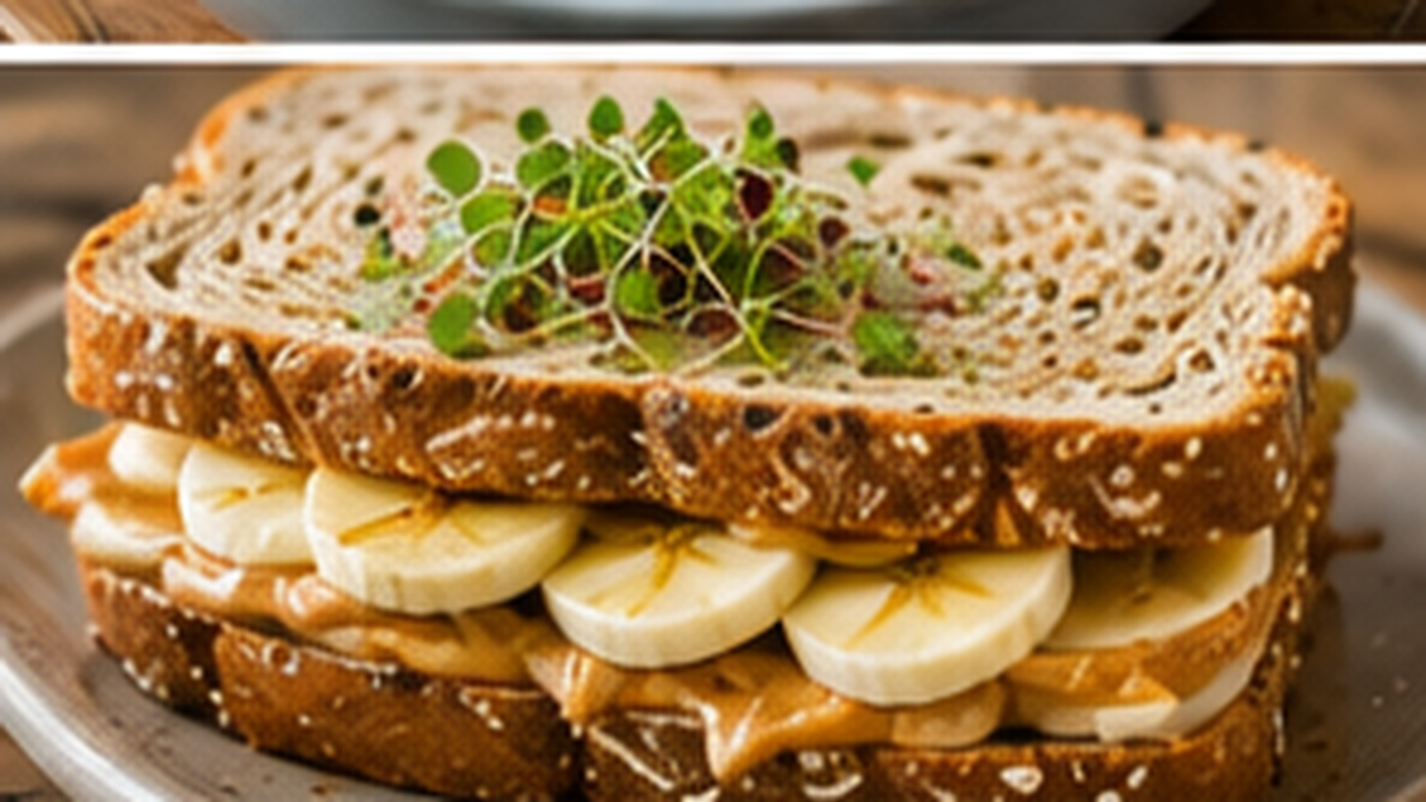 Peanut Butter Banana Microgreen Sandwich with Tiny Greens microgreens